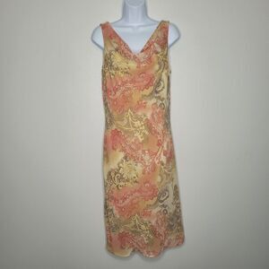 vintage y2k FLP orange tan grunge draped neck line midi dress size 12